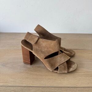 Vince Ripley Suede Peep Toe Block Mules